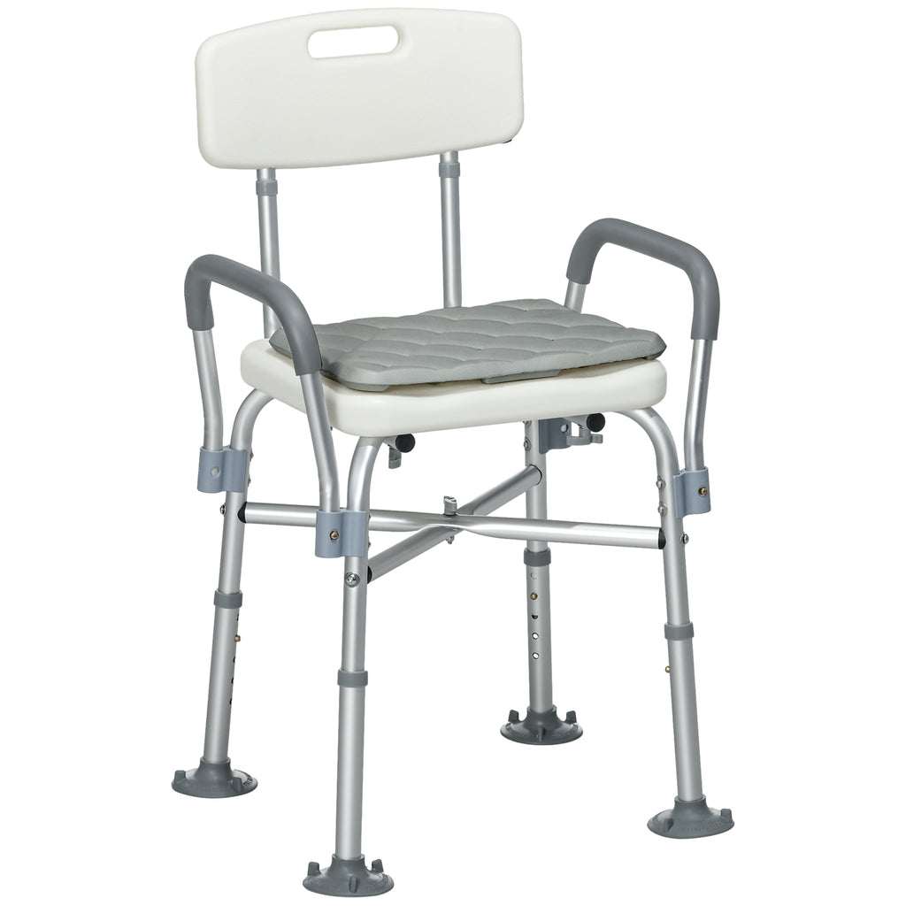 DodiOnline Aluminium Shower Chair with Backs and Arms, Height Adjustable Shower Seat with Removable Padded Cushion, Bath Stool for Seniors, Disabled, Pregnant, White