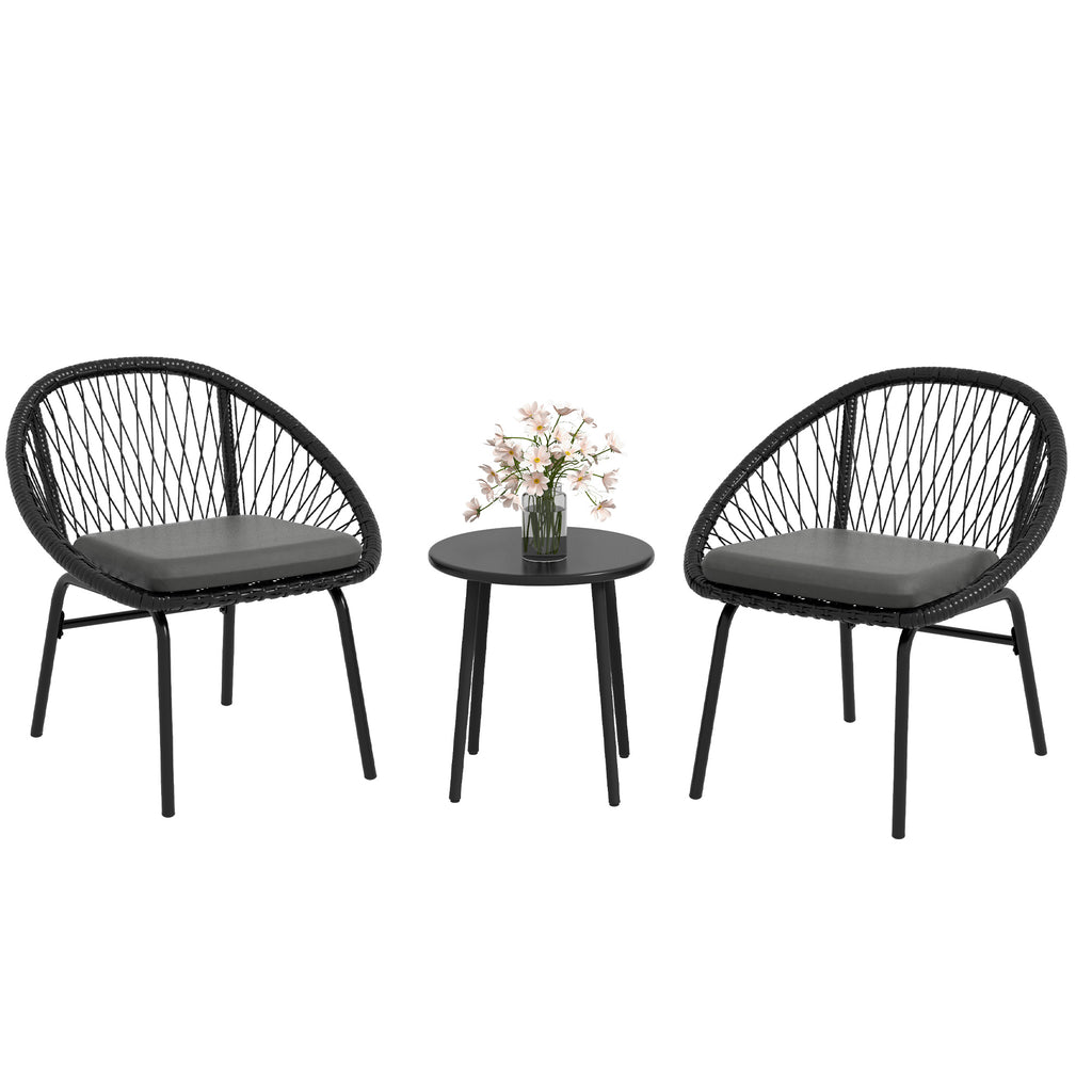 DodiOnline Three-Piece Rattan Bistro Set - Black