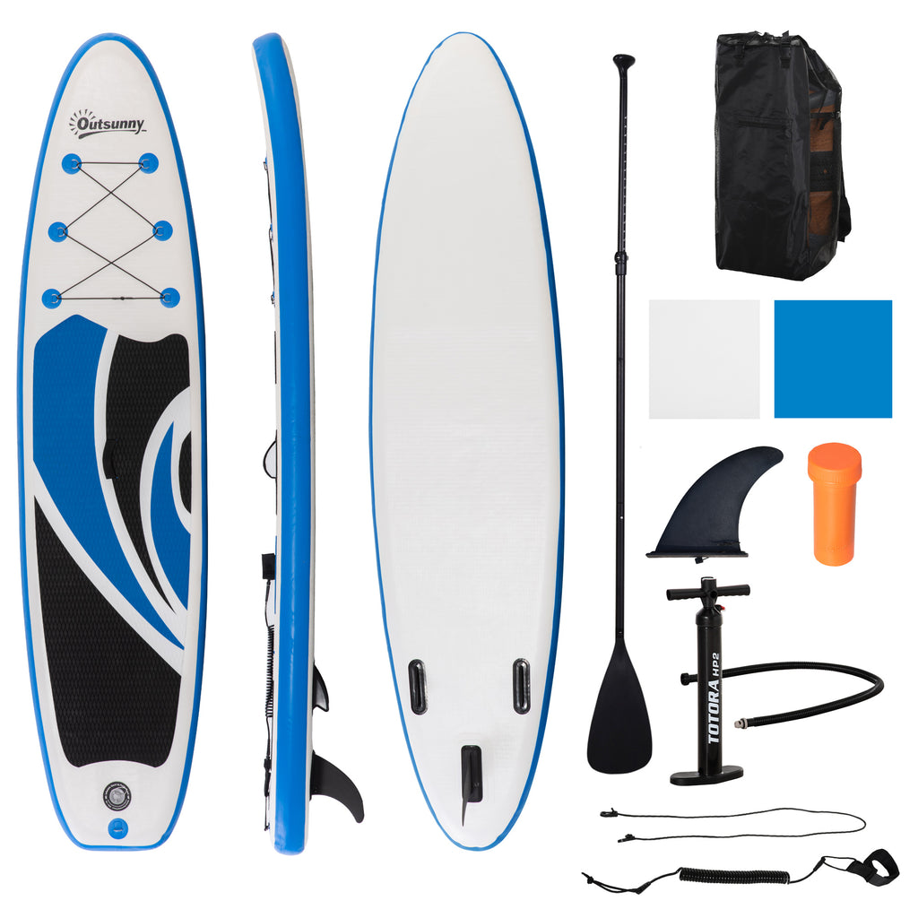 DodiOnline 10.6' x 32" x 6" Inflatable Stand Up Paddle Board, Non-Slip & Ultra-Light Deck with ISUP Accessories, Adj Paddle, Pump, Backpack Bag, and Three Bottom Fins, for Youth Adults Beginner