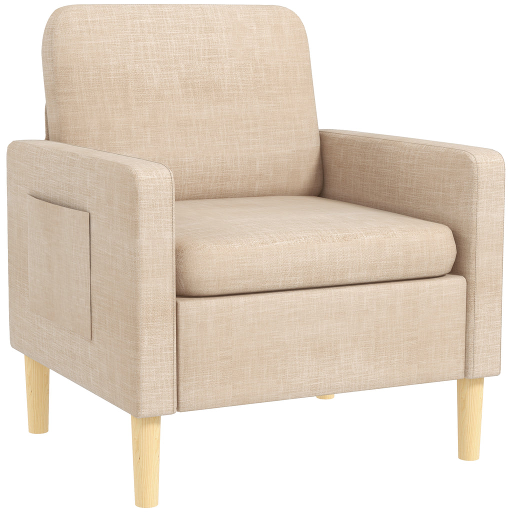 DodiOnline Modern Accent Chair, Comfy Fireside Chair, Upholstered Armchair for Living Room, Bedroom, Home Office, Beige
