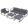 DodiOnline 6 PCs Outdoor Indoor Sectional Sofa Set Thick Padded Cushions Aluminium Frame 5 Seaters 1 Coffee Table Footrest Grey