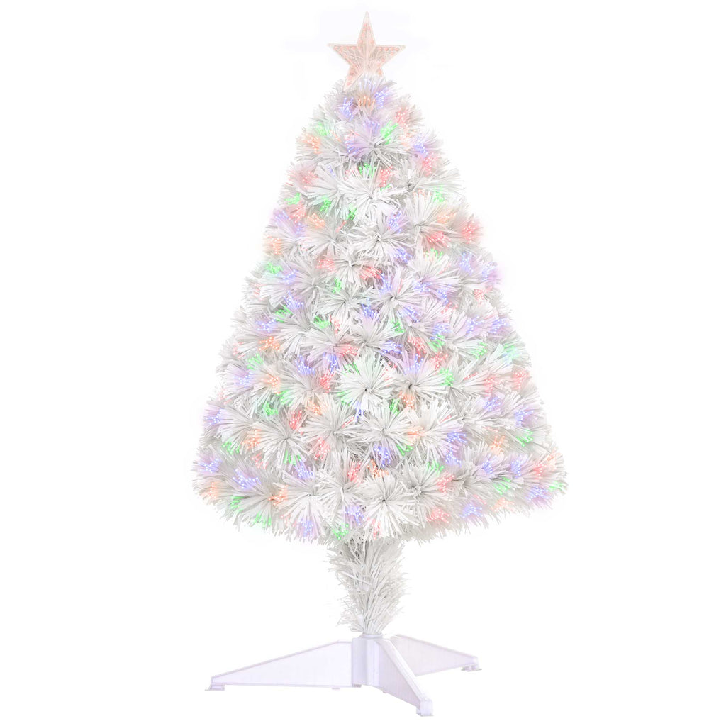 DodiOnline 2.5FT Prelit Artificial Tabletop Christmas Tree with Fibre Optics Holiday Home Xmas Decoration for Table and Desk, White