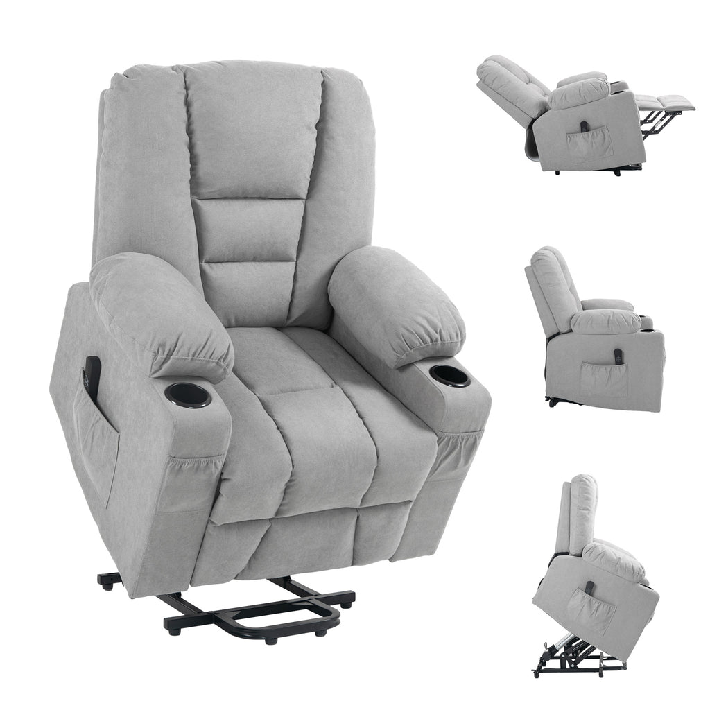 DodiOnline Oversized Riser and Recliner Chairs for the Elderly, Fabric Upholstered Lift Chair for Living Room with Remote Control, Side Pockets, Cup Holder, Light Grey
