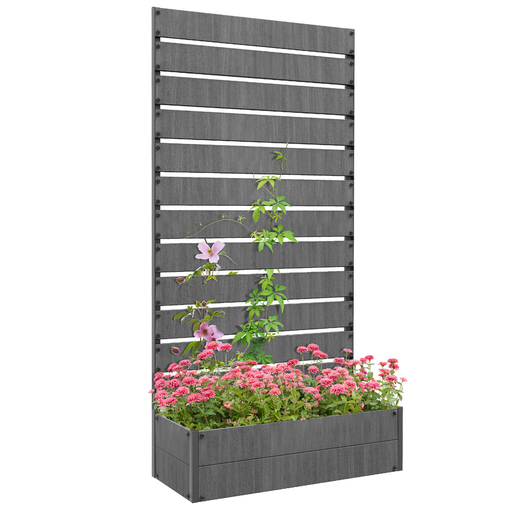 DodiOnline Raised Bed for Garden, Planter with Trellis for Climbing Plants, Vines, Planter Box with Drainage Gap, Dark Grey