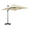 DodiOnline 2.5 x 2.5m Patio Offset Parasol Umbrella Cantilever Hanging Aluminium Sun Shade Canopy Shelter 360° Rotation with Crank Handle and Cross Base, Cream White