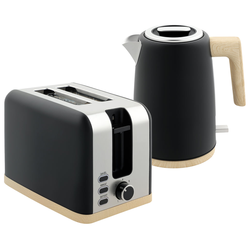 DodiOnline Kettle and Toaster Set, 1.7L 3000W Fast Boil Kettle & 2 Slice Toaster Kitchen Set with 7 Level Browning Controls, Defrost, Reheat, Auto Off, Boil-dry Protection, Black