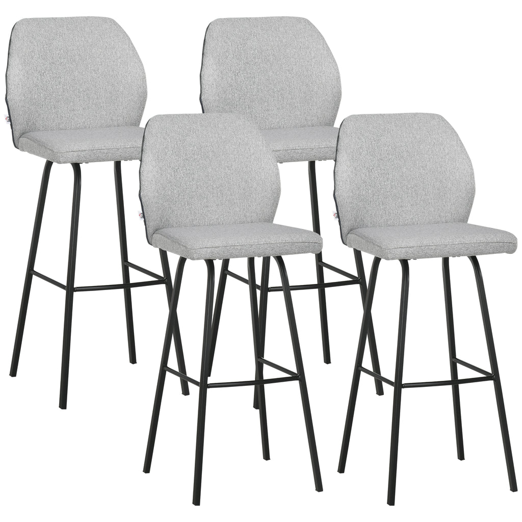 DodiOnline Bar Stools Set of 4, Linen-Touch Upholstered Bar Chairs, Kitchen Stools with Backs and Steel Legs for Dining Room, Light Grey