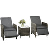 DodiOnline 3 Pieces Rattan Bistro Set Balcony Furniture with Cushions, Storage Function - Mix-Grey