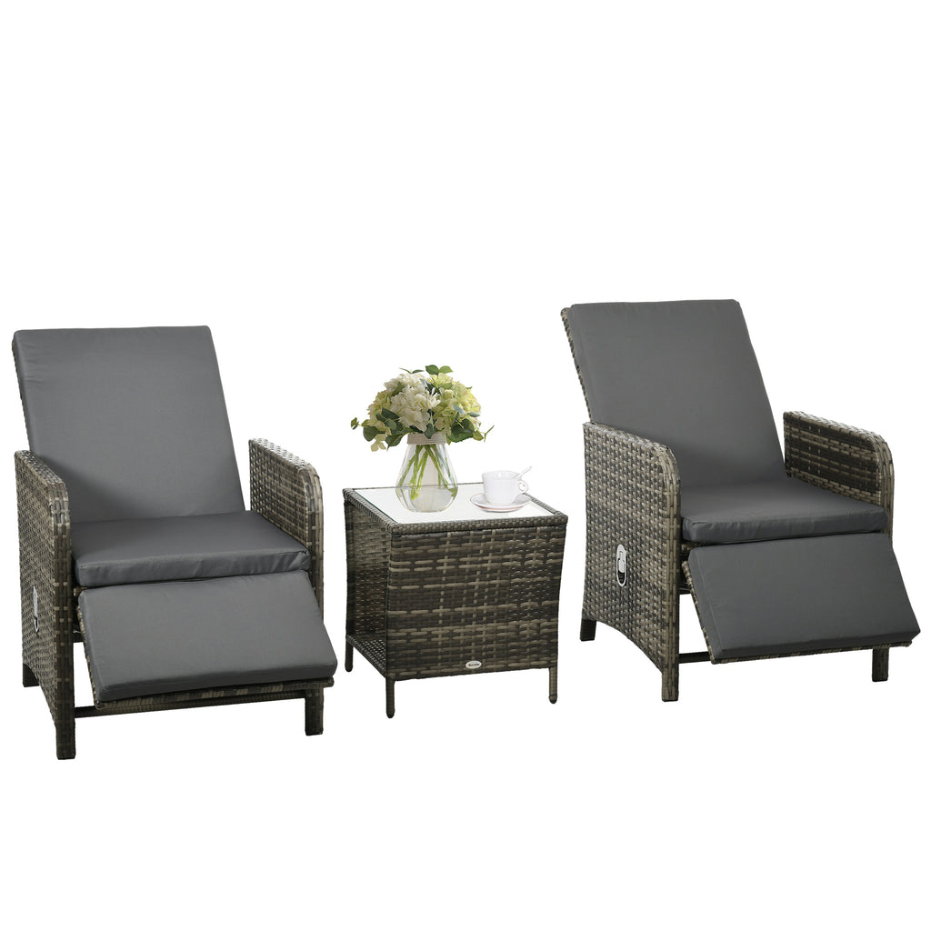DodiOnline 3 Pieces Rattan Bistro Set Balcony Furniture with Cushions, Storage Function - Mix-Grey