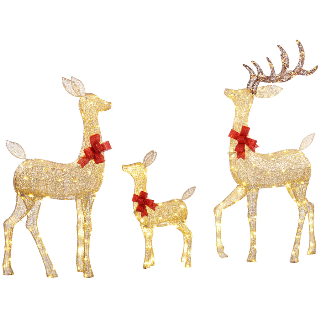 DodiOnline Lighted Reindeer Christmas Decorations Outdoor, 3-Piece Light Up Deer Family Set of 3 with 283 LED Lights for Indoor, Lawn, Garden, Gold Tone
