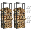 DodiOnline Firewood Log Rack Set of 2, Retractable Metal Wood Store Holder, Indoor Outdoor Fireplace Log Storage Shelf with Hooks, 65 x 25 x 150 cm, Black