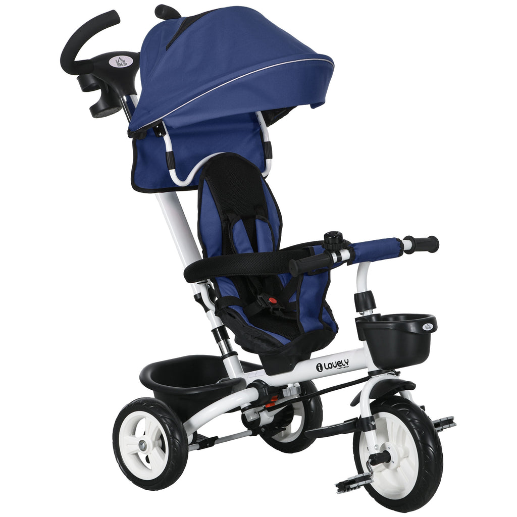 DodiOnline Metal Frame 6 in 1 Baby Push Tricycle with Parent Handle for 1-5 Years Old, Dark Blue
