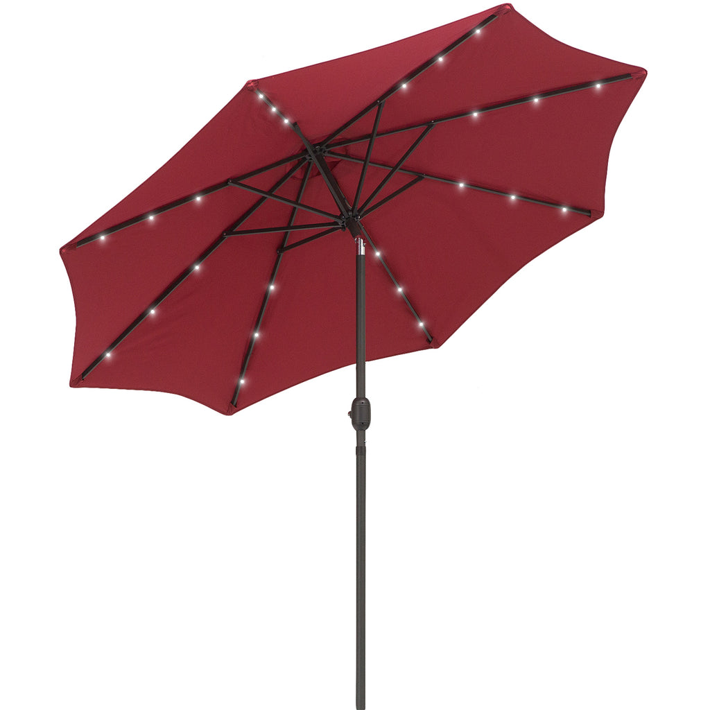 DodiOnline 2.7m Patio Garden Umbrella Outdoor Parasol with Tilt Crank and 24 LEDs Lights (Red)
