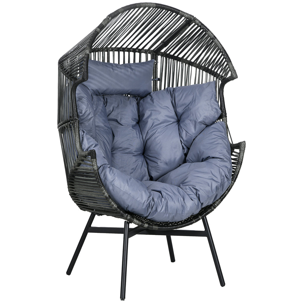 DodiOnline String Rattan Egg Chair, with Padded Seat Cushion - Grey/Black