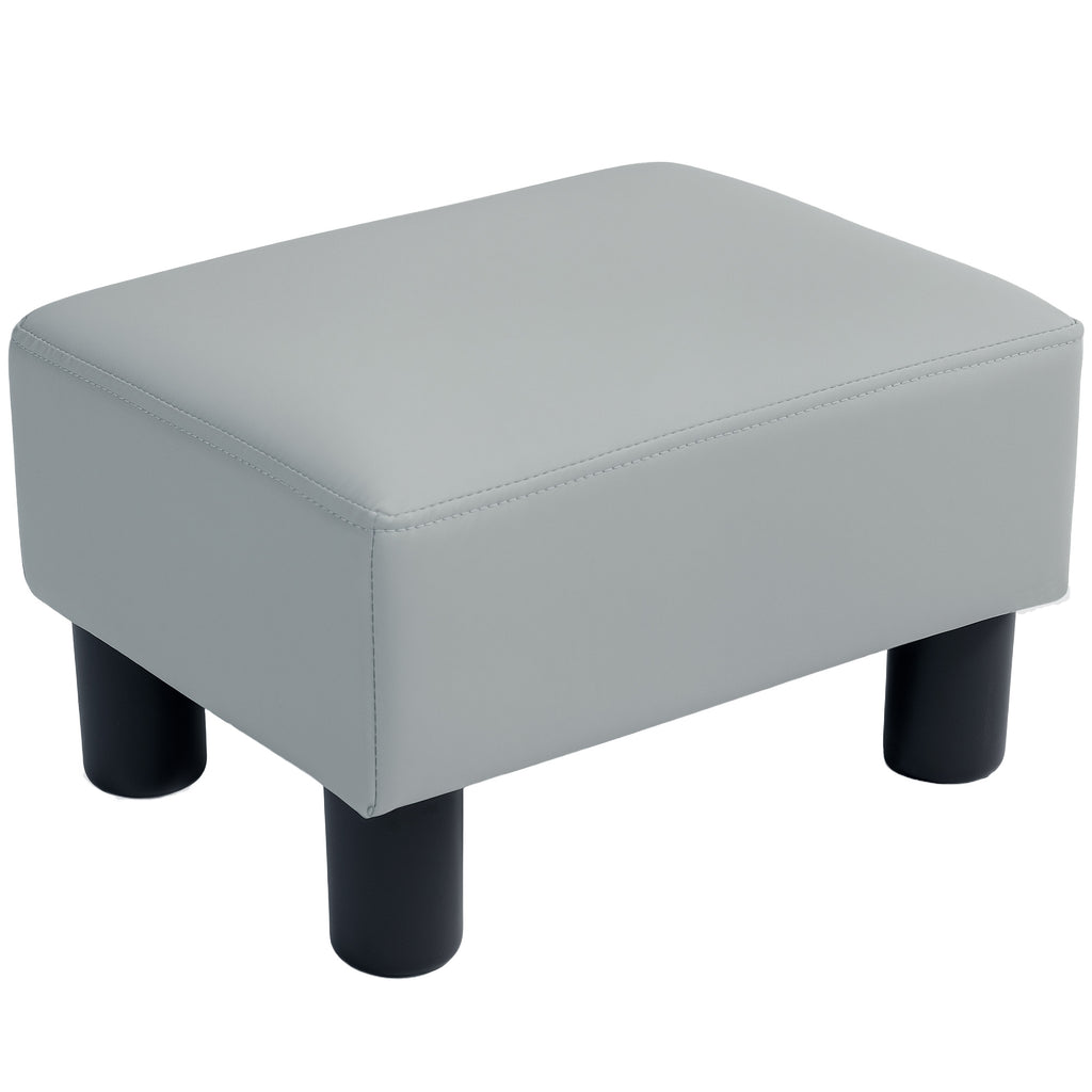 DodiOnline PU Leather Footstool with 4 Plastic Legs, Grey