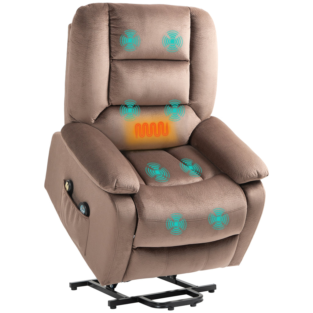 DodiOnline Velvet-Feel Electric Lift-and-Recline Massage Armchair, with Remote - Brown