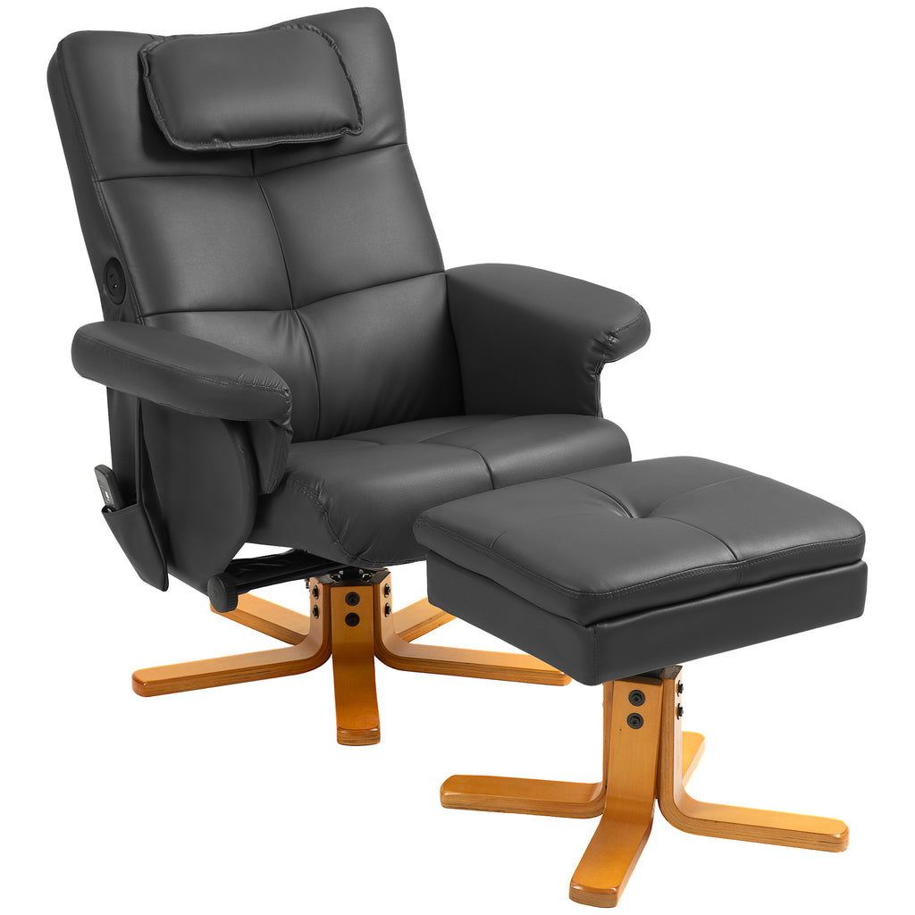 DodiOnline Faux Leather Massage Recliner Chair, with Storage Ottoman - Black