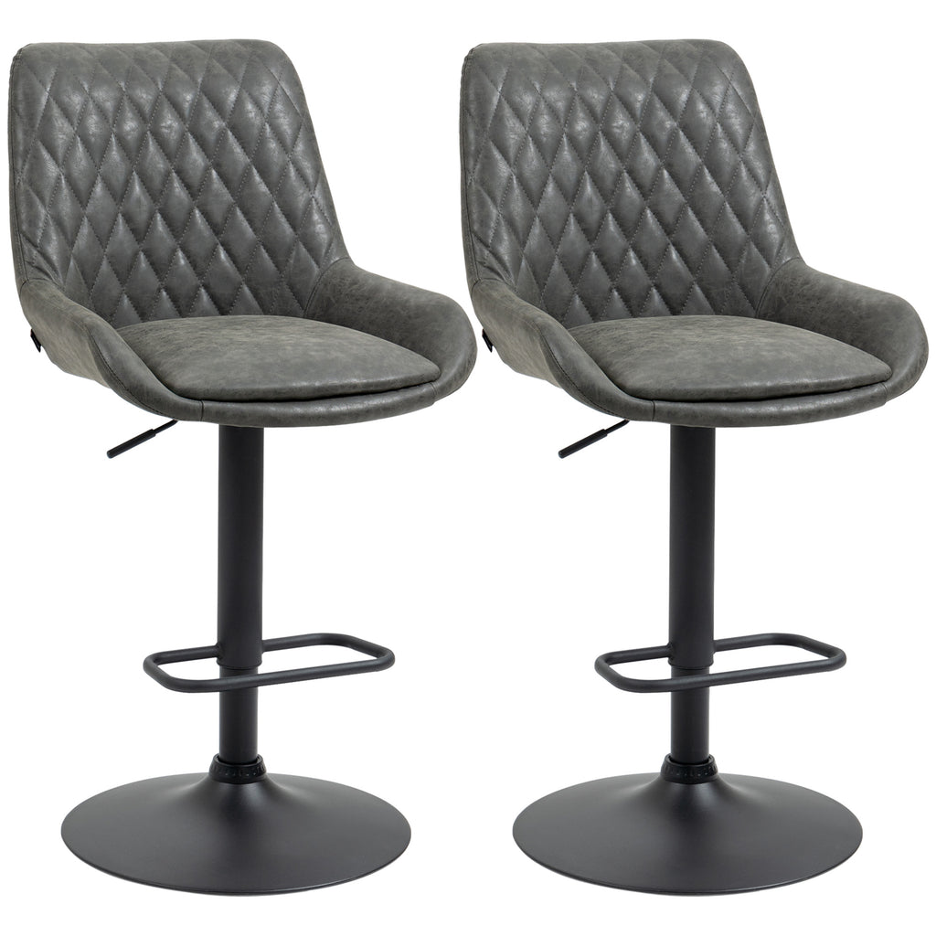 DodiOnline Retro Bar Stools Set of 2, Adjustable Kitchen Stool, Upholstered Bar Chairs with Back, Swivel Seat, Dark Grey