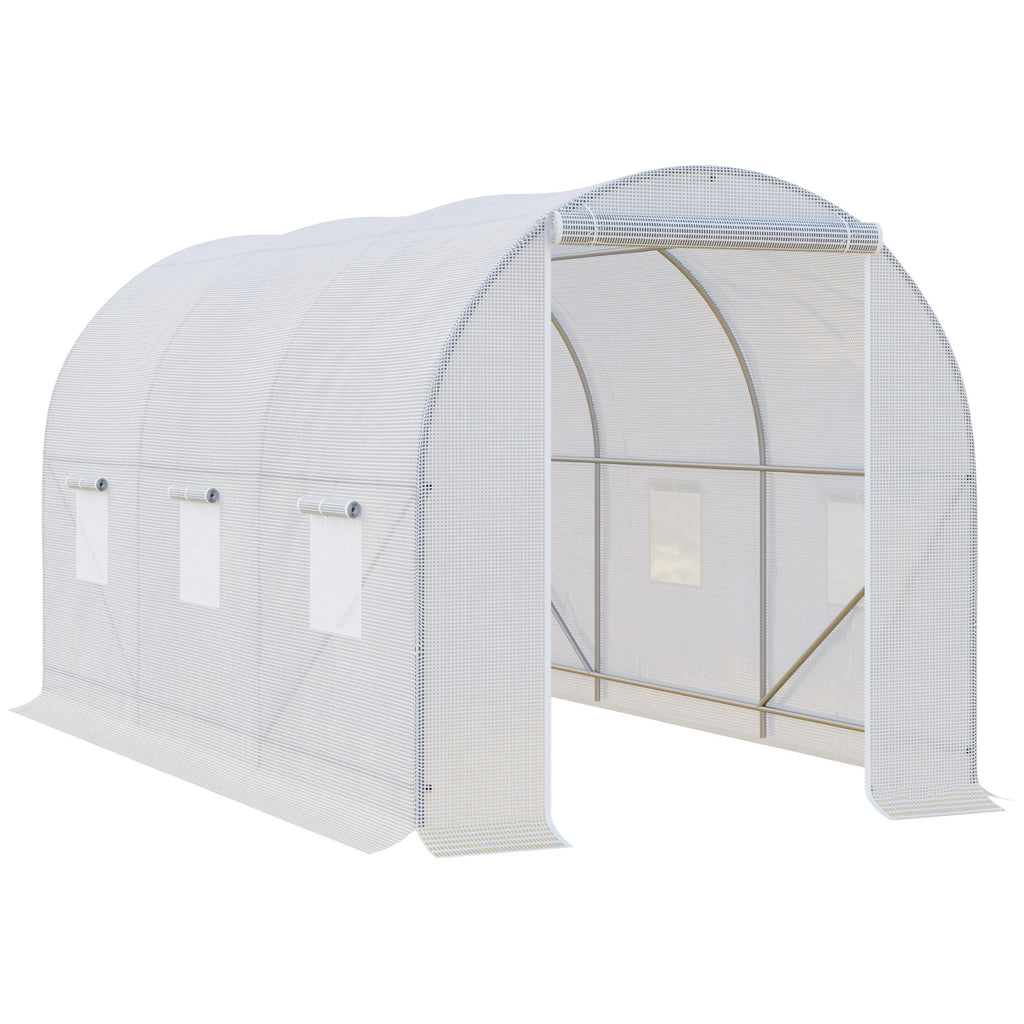 DodiOnline 3.5 x 2 x 2 m Polytunnel Greenhouse, Walk-in Green House for Garden with Mesh Windows, Galvanised Steel Frame, White