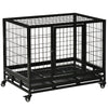 PawHut 38" Heavy Duty Metal Dog Crate Pet Cage with Tray Wheeled Dog Kennel - Black (Medium)