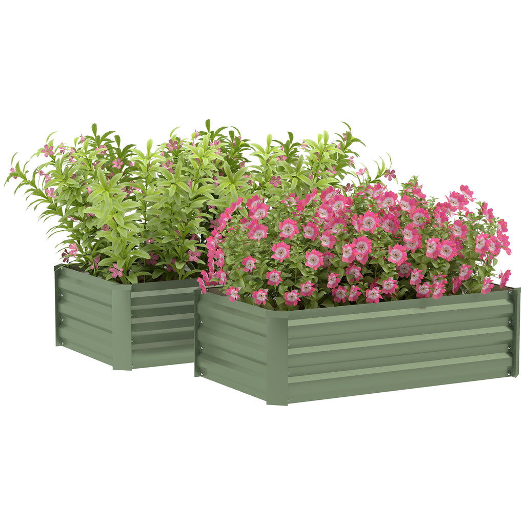 DodiOnline Set of Two 60 x 100cm Galvanised Steel Planters, Green