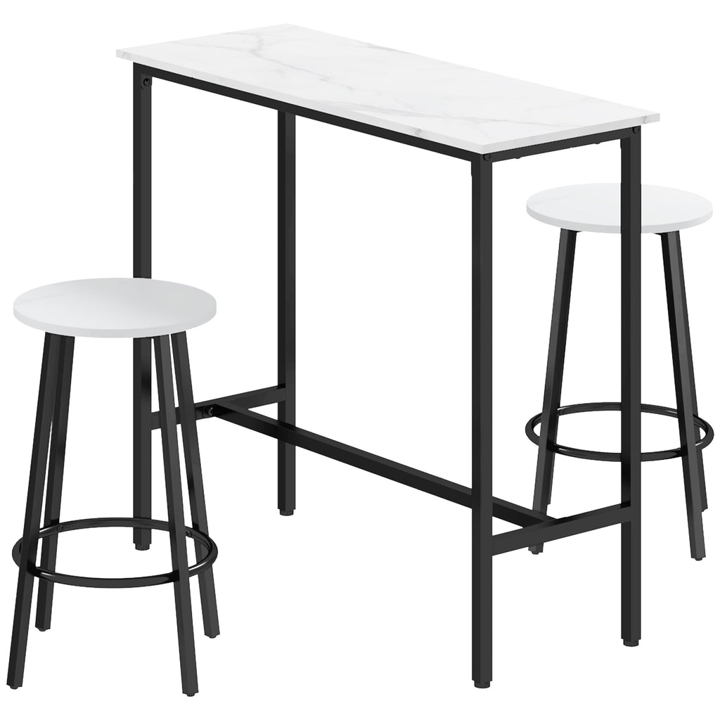 DodiOnline Three-Piece Marble-Effect Bar Table Set - White/Black