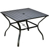 DodiOnline 94 x 94 cm Garden Table with Parasol Hole, Outdoor Dining Garden Table for Four with Slatted Metal Plate Top, Black