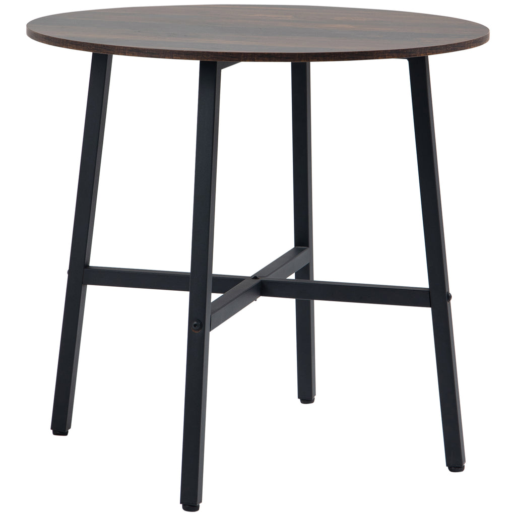 DodiOnline 85cm Dining Room Table, Industrial Style Kitchen Table Round  with Steel Legs, Rustic Brown