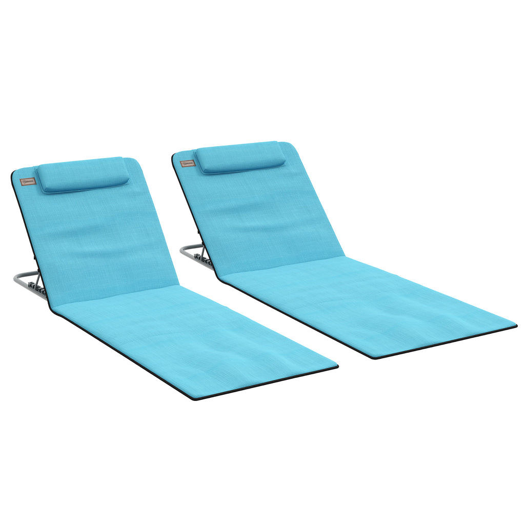 DodiOnline Set of Two Metal Frame Beach Chairs, with Reclining Backs - Blue