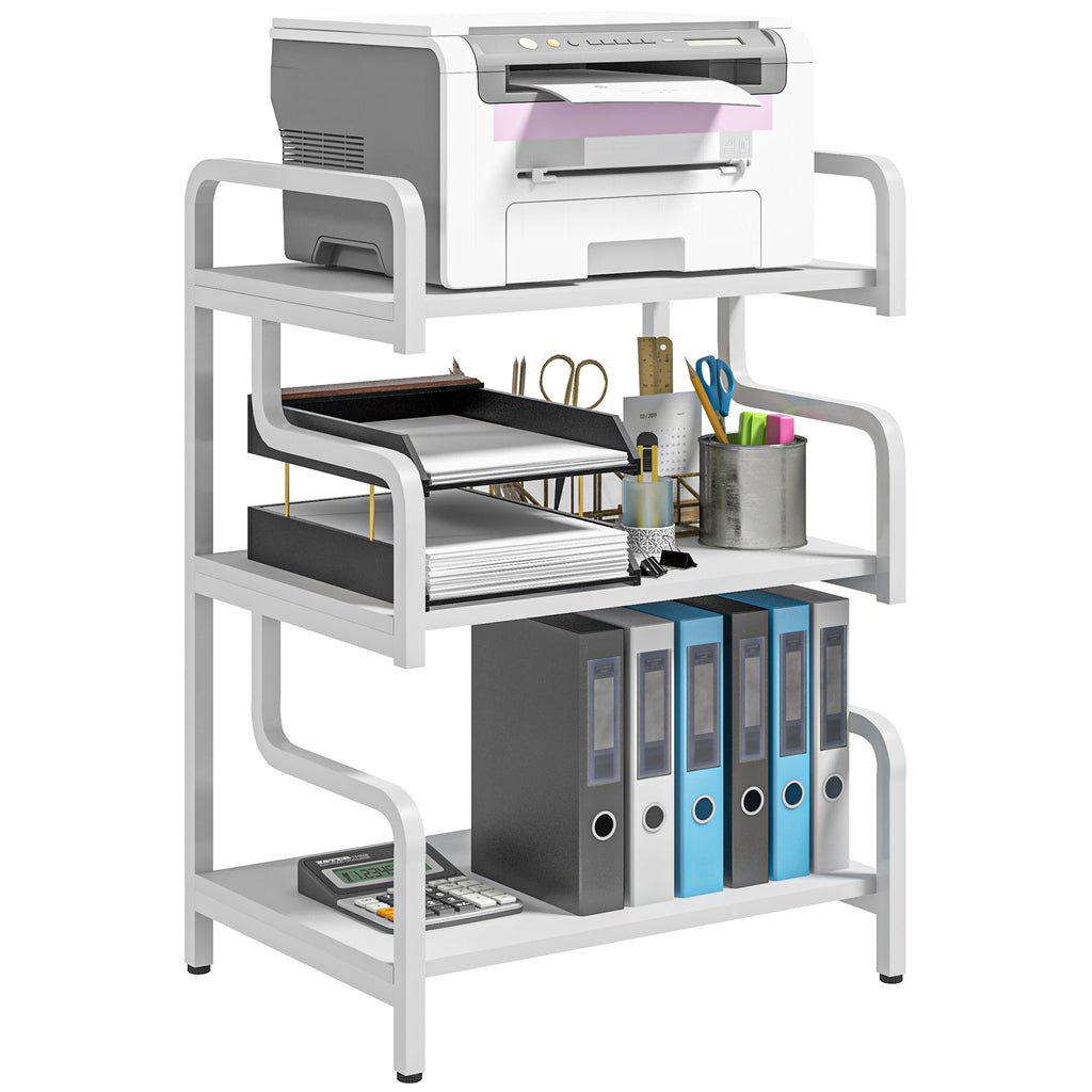 DodiOnline 3-Tier Printer Stand with Storage Shelves, Printer Table, 55 x 40 x 77cm Printer Shelf for Home Office, Study, White