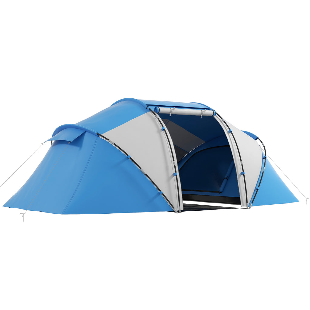 DodiOnline 4-6 Man Camping Tent w/ Two Bedroom, Hiking Sun Shelter, UV Protection Tunnel Tent, Blue and White