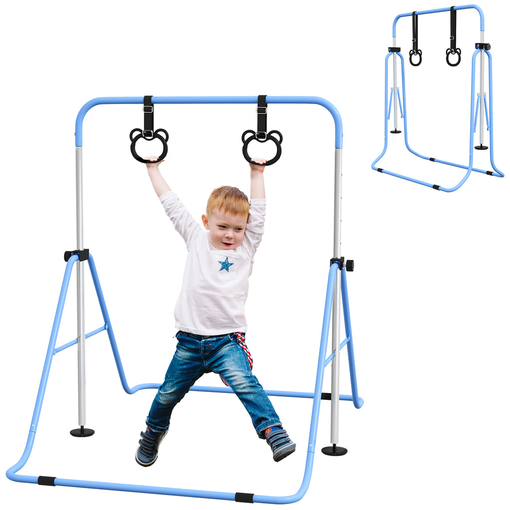 DodiOnline Adjustable Height, Foldable Kids Gymnastics Bar w/ Non-Slip Mats, for 3+ Years, Blue