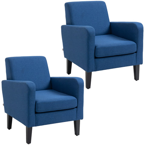 DodiOnline 2 Pieces Modern Armchairs with Rubber Wood Legs, Upholstered Accent Chairs, Single Sofa for Living Room, Bedroom, Blue