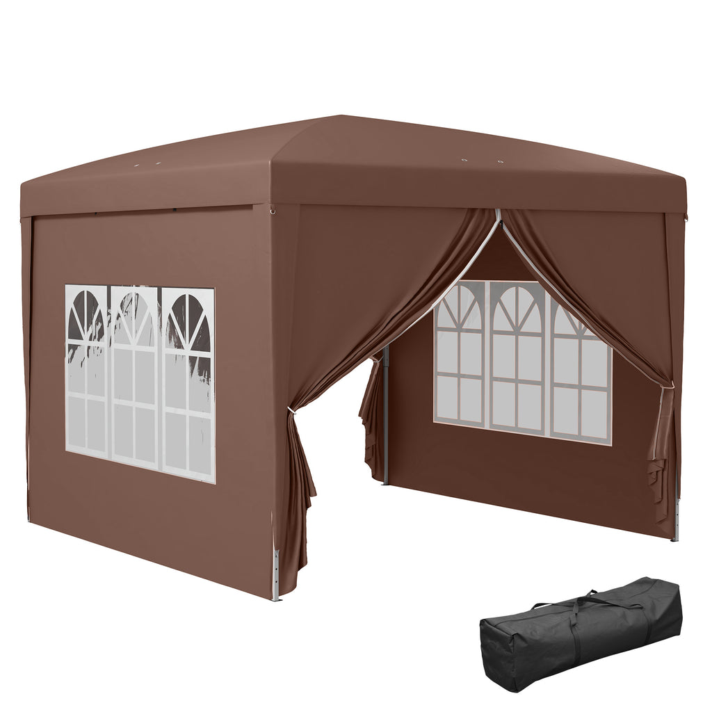 DodiOnline 3 x 3 m Pop Up Gazebo, Wedding Party Canopy Tent Marquee with Carry Bag and Windows, Coffee