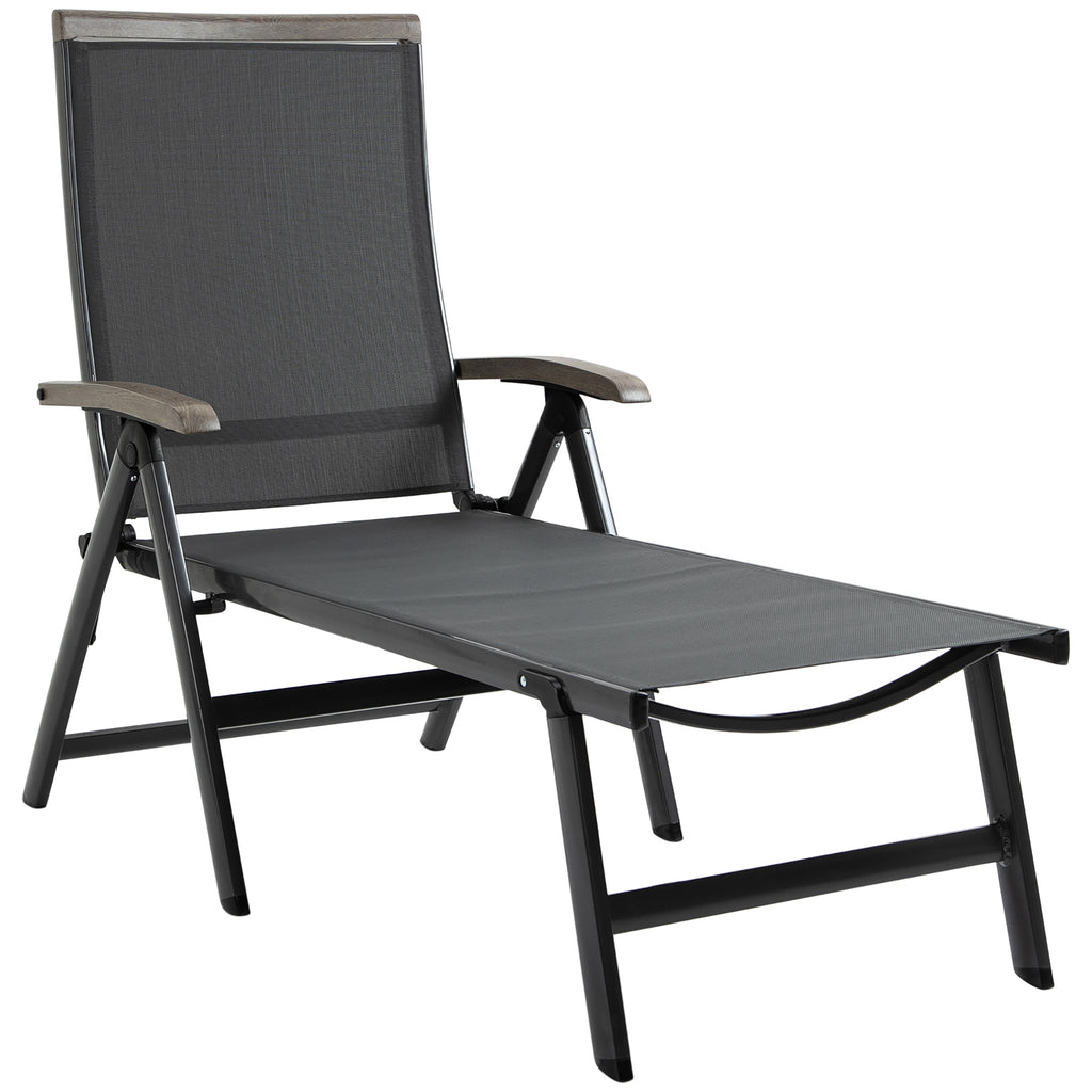 DodiOnline Outdoor Folding Sun Lounger, 5-Position Adjustable Chaise Lounge Chair with Aluminium Frame for Patio, Pool and Garden, Grey