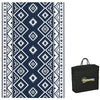 DodiOnline Plastic Straw Reversible RV Outdoor Rug with Carry Bag, 182 x 274cm, Dark Blue and White