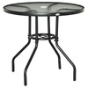 DodiOnline Outdoor ?80cm Round Dining Table Tempered Glass Top Steel Frame Bistro Coffee End Side Table Garden w/ Parasol Hole