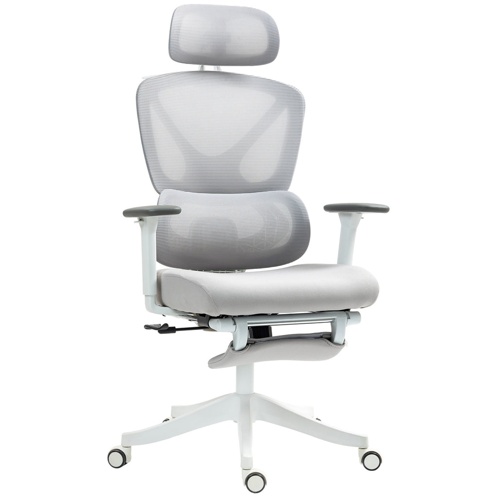 DodiOnline Executive Office Chair, Ergonomic Mesh Desk Chair with 3D Armrests, Rotatable Headrest, Adjustable Lumbar Support, Recliner Computer Swivel Chair with Footrest for Home Office, Grey
