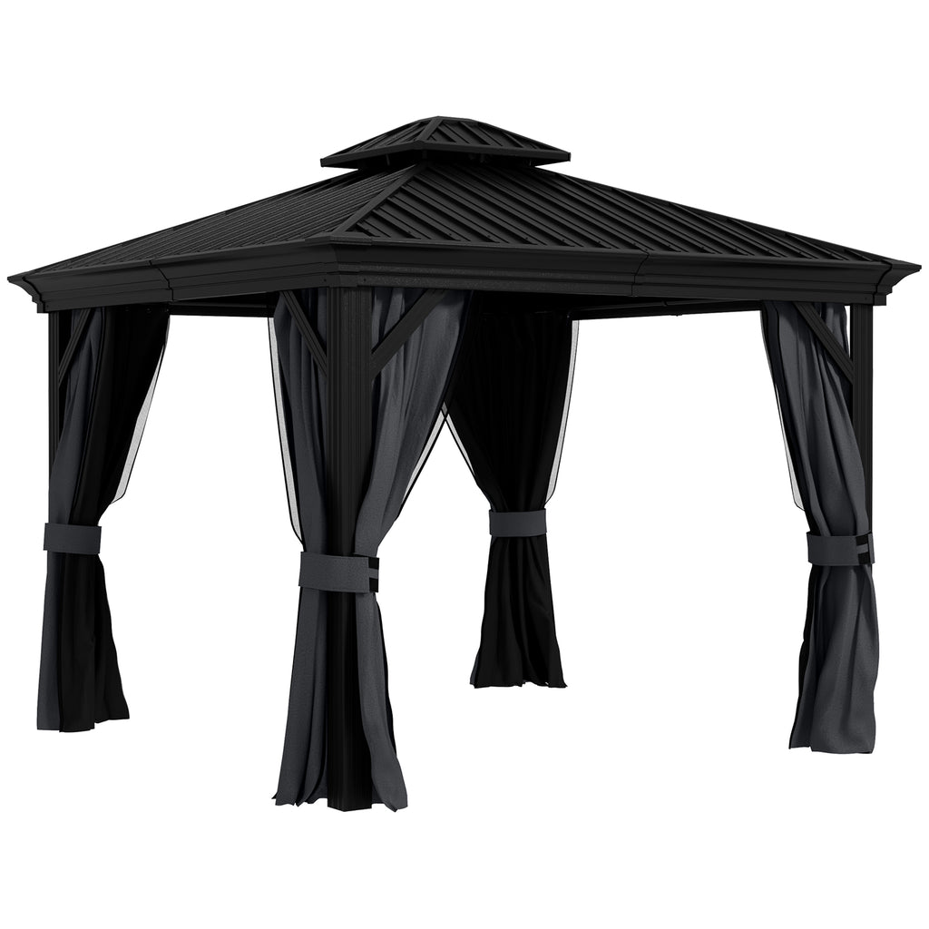 DodiOnline 3.65 x 3m Aluminium Hardtop Gazebo, with Accessories - Dark Grey
