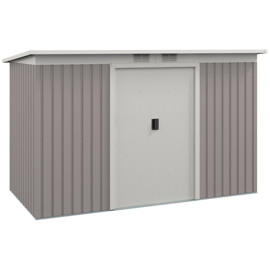 DodiOnline Corrugated Garden Metal Storage Shed Outdoor Equipment Tool Box with Kit Ventilation Doors 9x 4FT Light Grey