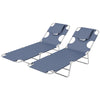 DodiOnline Foldable Sun Lounger Set of 2 with Reading Hole, Portable Sun Lounger with 5 Level Adjustable Backrest, Reclining Lounge Chair with Side Pocket, Headrest Pillow, Grey
