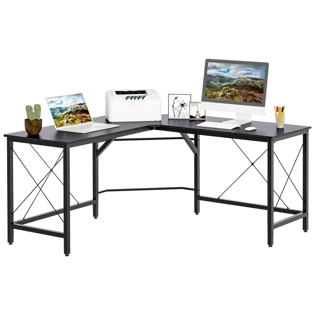 DodiOnline L-Shaped Corner Desk, Computer Desk for Home Office, Space-Saving Study Workstation, Easy to Assemble, 150 x 150 x 76cm, Black