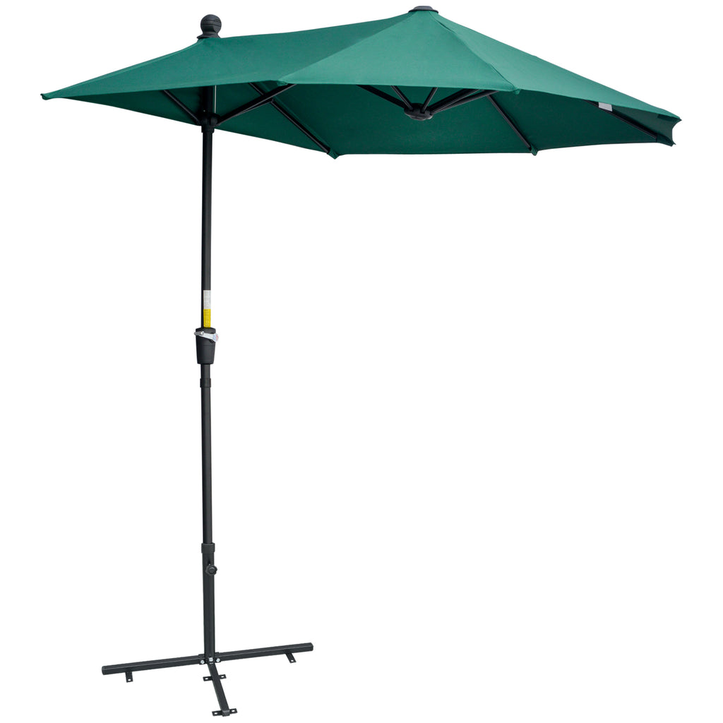 DodiOnline 2m Half Parasol Market Umbrella Garden Balcony Parasol with Crank Handle, Base, Double-Sided Canopy, Dark Green