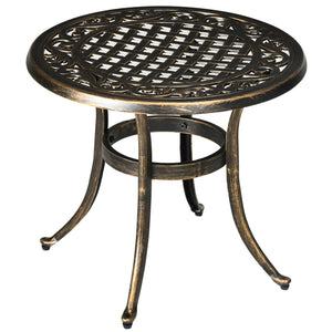 DodiOnline 60cm Round Garden Table, Outdoor Hollow Top Design Side Table with Cast Aluminium Frame for Patio, Garden, Balcony, Bronze