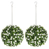 DodiOnline Set of 2 Decorative Artificial Plants, UV-protected Artificial Plant Topiary Rose Balls, Fake Plants for Home Indoor outdoor Decor, 28cm, White