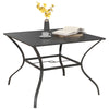 DodiOnline 94 x 94 cm Garden Table with Parasol Hole, Outdoor Dining Garden Table for Four with Slatted Metal Plate Top, Dark Grey