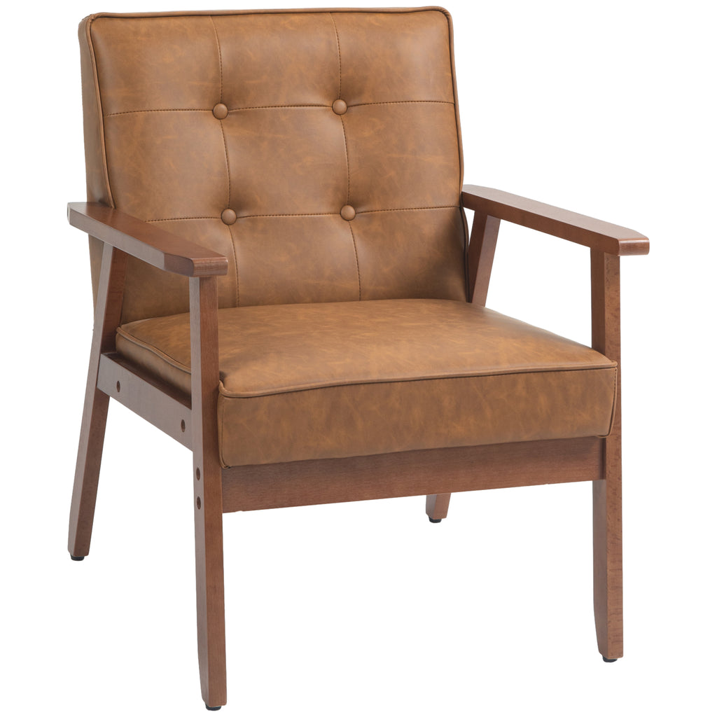 DodiOnline Retro-Style Accent Chair, with Faux Leather Seat - Brown