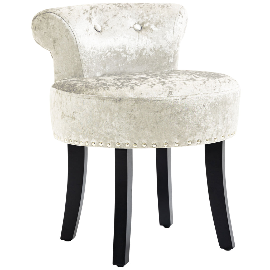 DodiOnline Dressing Table Stool with Rubber Wood Legs, Ice Velvet Vanity Stool for Living Room Bedroom, Beige