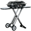DodiOnline Foldable Gas BBQ Grill 2 Burner Garden Barbecue Trolley w/ Lid Side Shelves Storage Pocket Piezo Ignition Thermometer, Aluminium Alloy