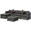 DodiOnline 6 Pieces Outdoor Rattan Corner Sofa Set, Patio Aluminium Frame with All-weather Wicker Conversation Furniture w/ Coffee Table & Cushions, Grey